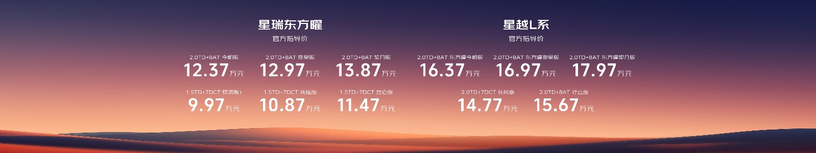 吉利中国星双旗舰加新上市：星瑞系9.97万元起 星越l系14.77万元起